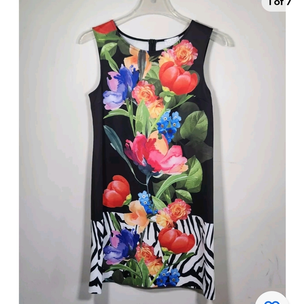 SCAPA Black Floral Print Boatneck Sleeveless Sheath Summer Midi Dress S XL NWT